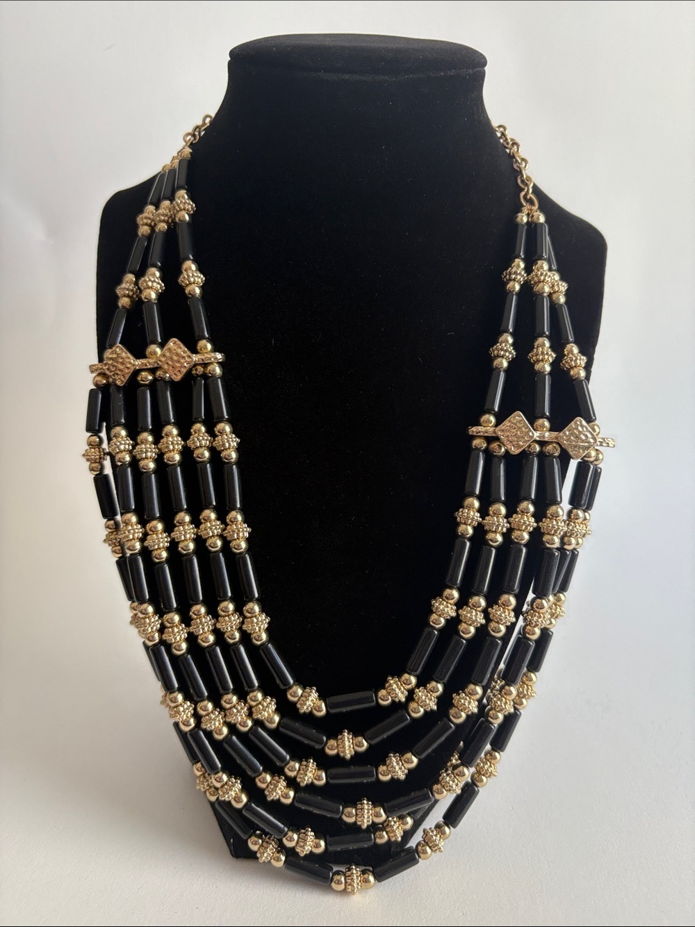 Black Gold Multi Strand Beaded Necklace Statement Women Jewelry